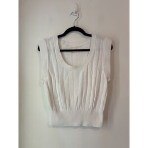Anthropologie‎ Maeve Sweater Vest Ribbed White Size Medium Scoop Neck